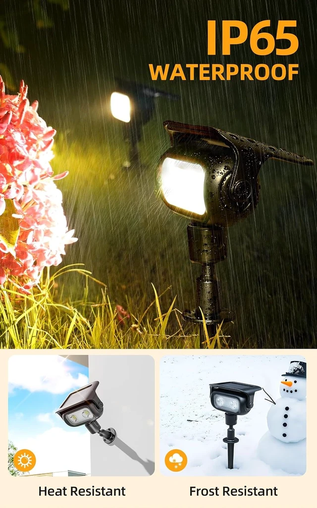 Alt view image 5 of 7 - ROSHWEY Solar Spot Lights Outdoor, Waterproof Spotlights with 2 Brightness Mode, Landscape Lighting Solar Lights for Garden, Yard, Pathway (Warm White, 4 Pack)