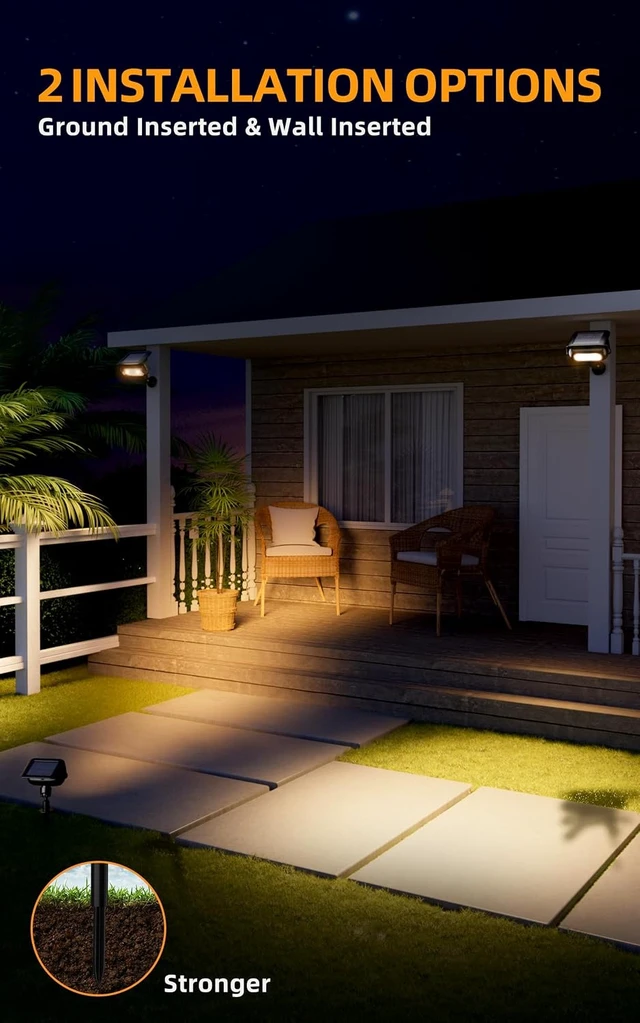 Alt view image 6 of 7 - ROSHWEY Solar Spot Lights Outdoor, Waterproof Spotlights with 2 Brightness Mode, Landscape Lighting Solar Lights for Garden, Yard, Pathway (Warm White, 4 Pack)