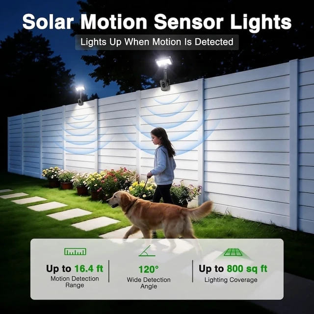 Alt view image 3 of 7 - iMaihom Clip On Solar Lights Outdoor with Motion Sensor, 92 LED 600LM Solar Fence Lights, Warm/Neutral/Cool White, 360° Adjustable, IP65 Waterproof Security Light for Deck, Gutter, Porch (2, Black)