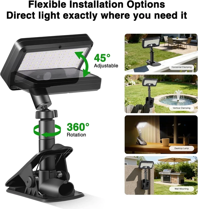 Alt view image 7 of 7 - iMaihom Clip On Solar Lights Outdoor with Motion Sensor, 92 LED 600LM Solar Fence Lights, Warm/Neutral/Cool White, 360° Adjustable, IP65 Waterproof Security Light for Deck, Gutter, Porch (2, Black)