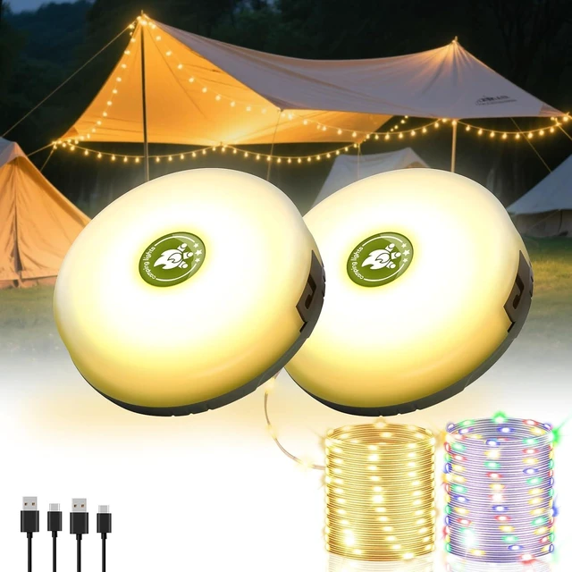 Main image of 2 Pack Camping String Lights 4 in 1, 8 Modes Rechargeable Fairy Tent Lights