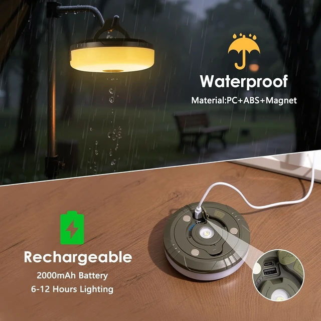 Alt view image 4 of 7 - 2 Pack Camping String Lights 4 in 1, 8 Modes Rechargeable Fairy Tent Lights