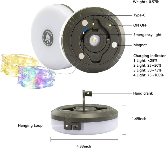Alt view image 7 of 7 - 2 Pack Camping String Lights 4 in 1, 8 Modes Rechargeable Fairy Tent Lights