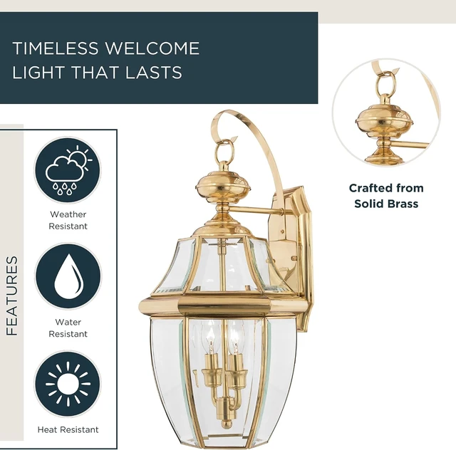 Alt view image 2 of 7 - Quoizel Newbury 20" Outdoor Wall Lantern,Polished Brass