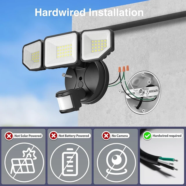 Alt view image 2 of 7 - 65W Motion Sensor Outdoor Lights, 6500LM Hardwired Floodlight, IP65