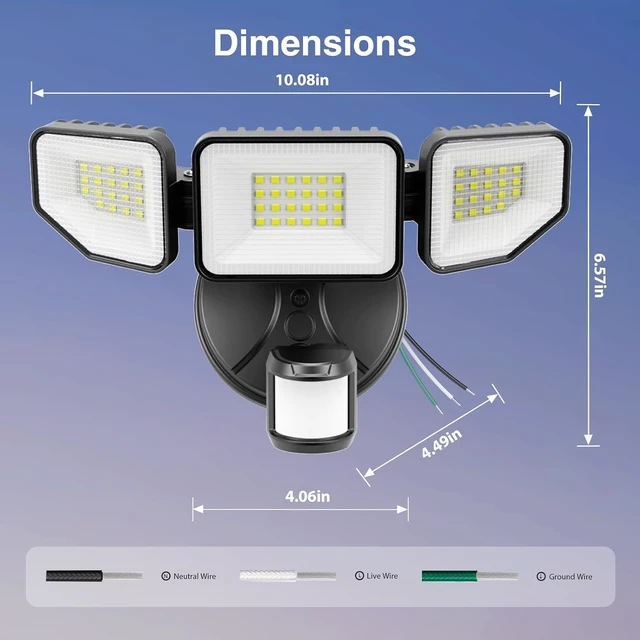 Alt view image 3 of 7 - 65W Motion Sensor Outdoor Lights, 6500LM Hardwired Floodlight, IP65