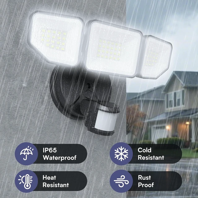 Alt view image 7 of 7 - 65W Motion Sensor Outdoor Lights, 6500LM Hardwired Floodlight, IP65