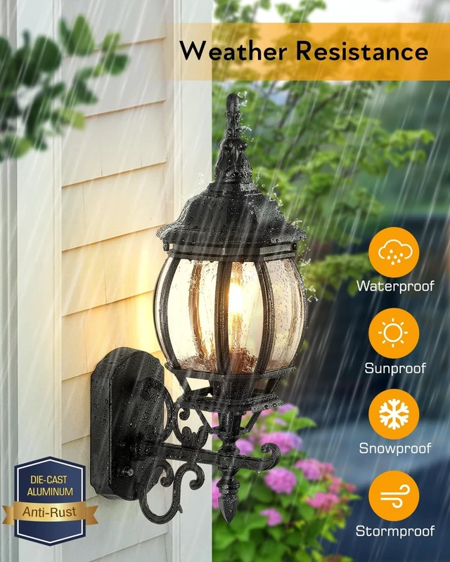 Alt view image 5 of 7 - VIANIS Black Outdoor Light Fixture, 2 Pack Exterior Sconces Wall Lighting