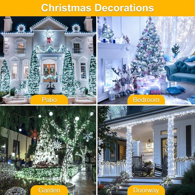 Alt view image 6 of 7 - 196 FT 600LED Christmas Lights Plug in,Waterproof Fairy Lights with Timer/8 Modes, Christmas Tree Lights Lighting Outdoor Indoor Garden Party Wedding Christmas Tree Decoration(Cool White)
