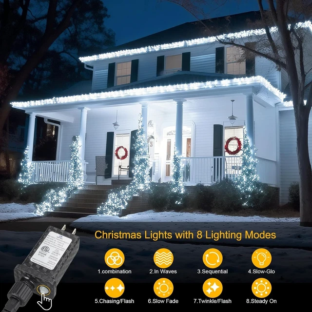 Alt view image 3 of 7 - 196 FT 600LED Christmas Lights Plug in,Waterproof Fairy Lights with Timer/8 Modes, Christmas Tree Lights Lighting Outdoor Indoor Garden Party Wedding Christmas Tree Decoration(Cool White)