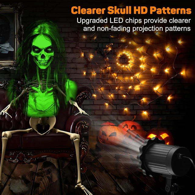 Alt view image 2 of 7 - Halloween Projector Outdoor, 2026 Upgraded 3D Dynamic Skull HD Patterns,Clearer Holiday Light Ideal for Window Wall Displays and Halloween Garage Door Cover Projections
