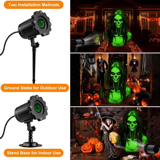 Alt view image 4 of 7 - Halloween Projector Outdoor, 2026 Upgraded 3D Dynamic Skull HD Patterns,Clearer Holiday Light Ideal for Window Wall Displays and Halloween Garage Door Cover Projections