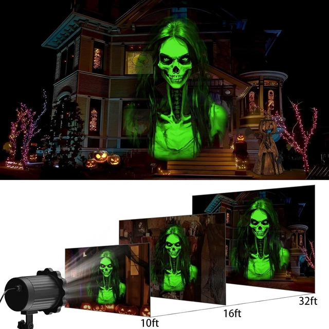 Alt view image 6 of 7 - Halloween Projector Outdoor, 2026 Upgraded 3D Dynamic Skull HD Patterns,Clearer Holiday Light Ideal for Window Wall Displays and Halloween Garage Door Cover Projections