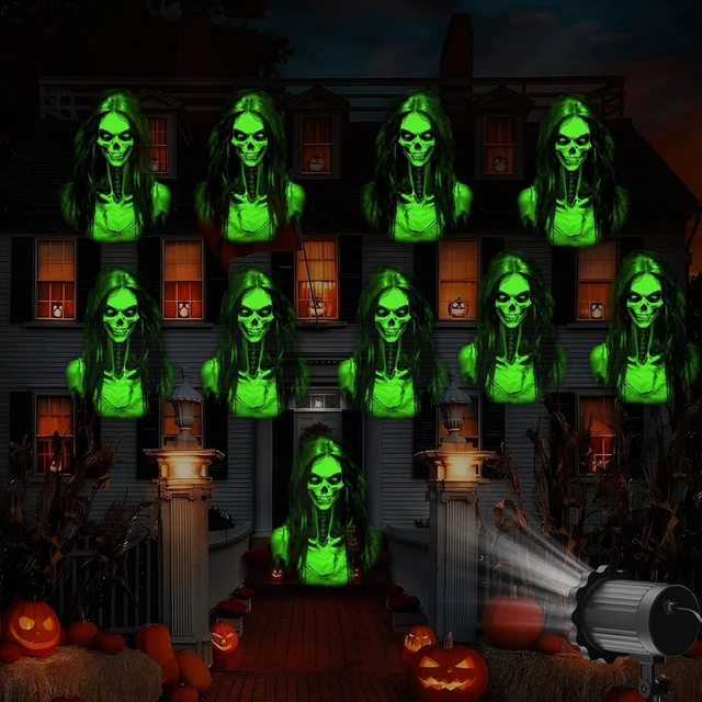Alt view image 7 of 7 - Halloween Projector Outdoor, 2026 Upgraded 3D Dynamic Skull HD Patterns,Clearer Holiday Light Ideal for Window Wall Displays and Halloween Garage Door Cover Projections