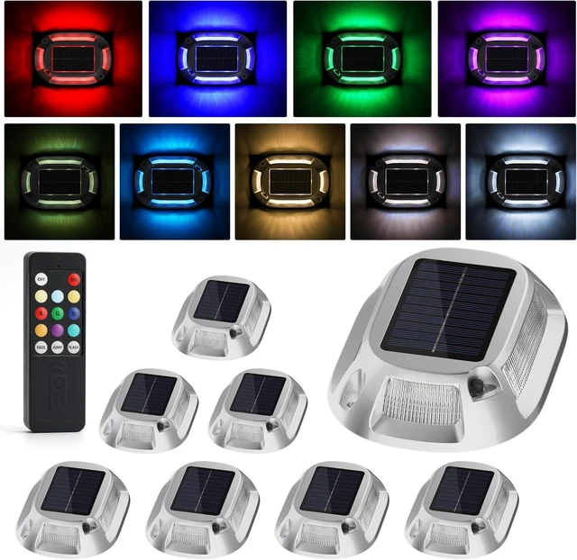 Main image of VOLISUN Solar Driveway Lights with Remote 8 Pack, 9 Colors in 1 Led IP67 Waterproof Outdoor Warning Dock Deck Lights for Driveway Sidewalk Pathway Step RGB (9colors, 8pack)