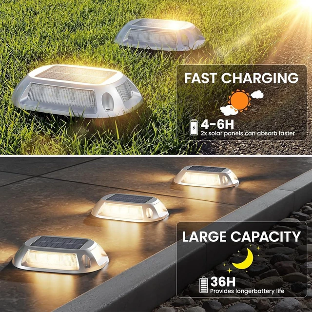 Alt view image 4 of 6 - VOLISUN Solar Driveway Lights with Remote 8 Pack, 9 Colors in 1 Led IP67 Waterproof Outdoor Warning Dock Deck Lights for Driveway Sidewalk Pathway Step RGB (9colors, 8pack)