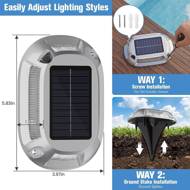 Alt view image 6 of 6 - VOLISUN Solar Driveway Lights with Remote 8 Pack, 9 Colors in 1 Led IP67 Waterproof Outdoor Warning Dock Deck Lights for Driveway Sidewalk Pathway Step RGB (9colors, 8pack)
