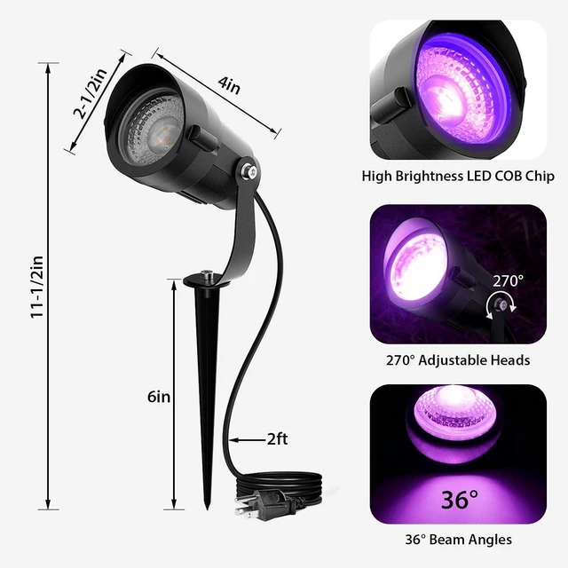 Alt view image 2 of 7 - 12W Halloween Black Light Spotlight Outdoor, UV LED Landscape Spot Lights