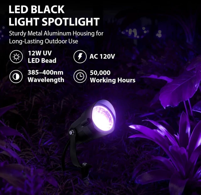 Alt view image 3 of 7 - 12W Halloween Black Light Spotlight Outdoor, UV LED Landscape Spot Lights