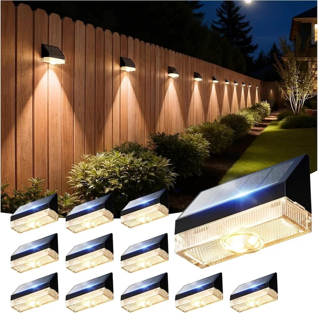 Main image of VOLISUN Solar Fence Lights 12 Pack, Fence Post Solar Lights Outdoor Waterproof with Warm White LED Spot Lens, Solar Deck Lights for Outside Wall, Deck, Patio, Yard, Rail, Garage, Pool