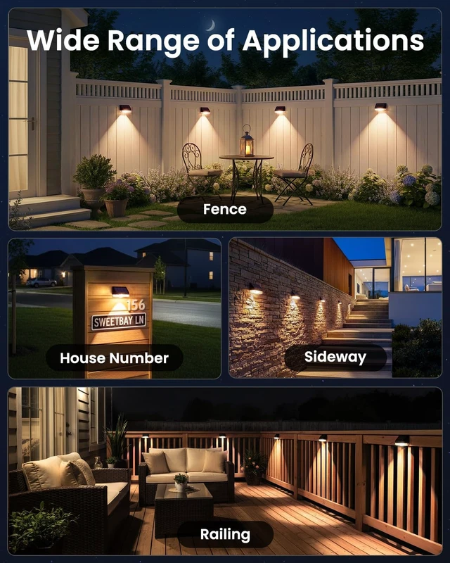 Alt view image 7 of 7 - VOLISUN Solar Fence Lights 12 Pack, Fence Post Solar Lights Outdoor Waterproof with Warm White LED Spot Lens, Solar Deck Lights for Outside Wall, Deck, Patio, Yard, Rail, Garage, Pool