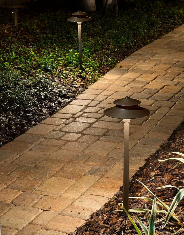 Alt view image 4 of 4 - VOLT 12V Stratum Two-Tier Brass Path & Area Light (Bronze)