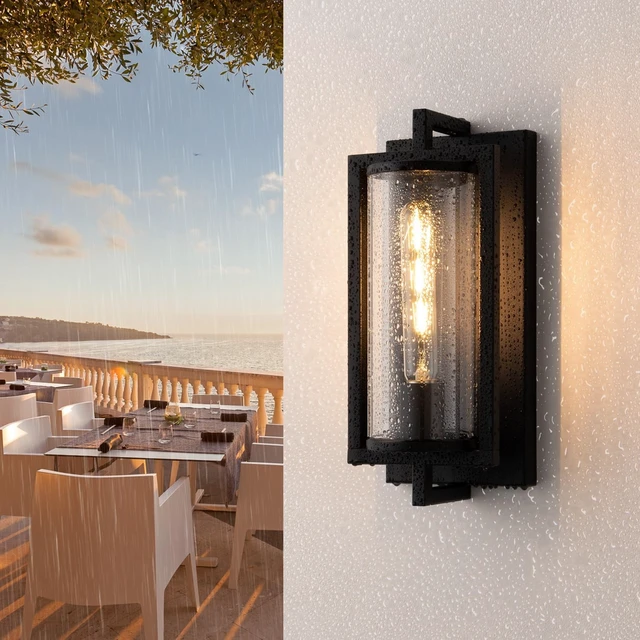 Alt view image 6 of 7 - mirrea 14-inch Outdoor Porch Wall Light Sconce, Matte Black, Set of 2