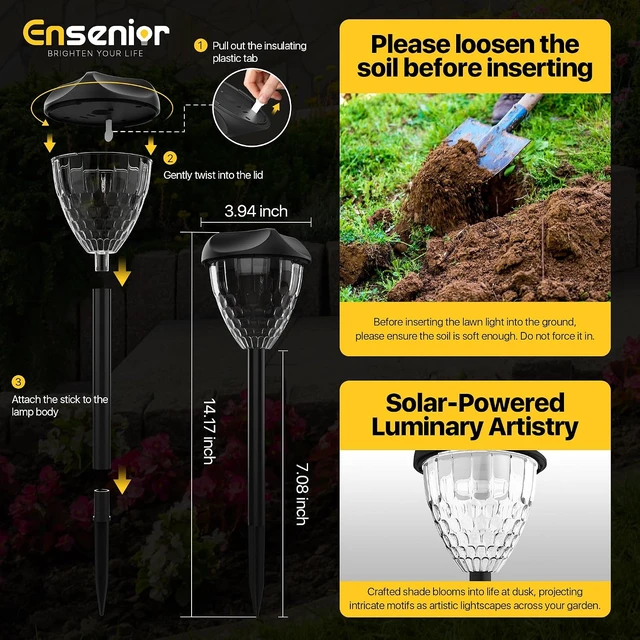 Alt view image 7 of 7 - Ensenior Solar Pathway Lights Outdoor 12 Pack, 3000K LED Garden Yard Lights