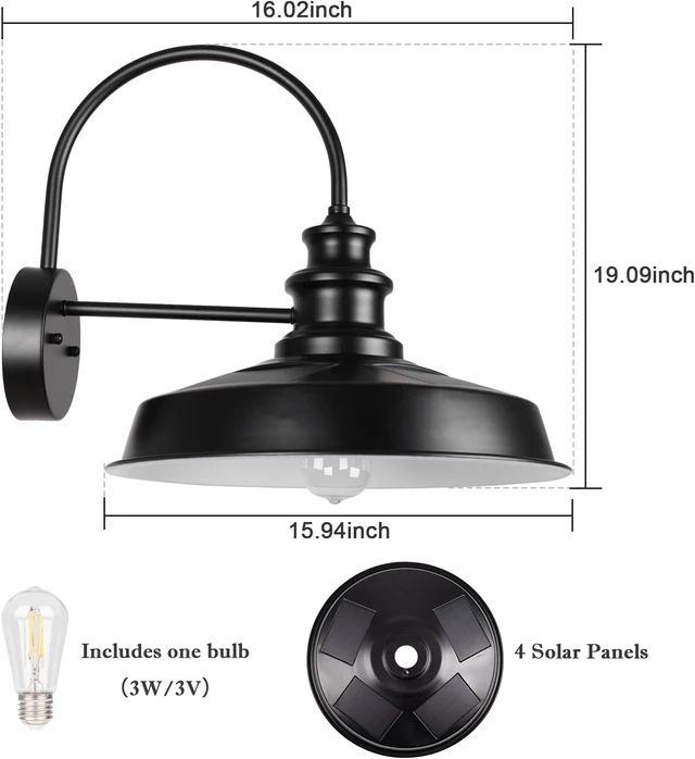 Alt view image 2 of 7 - Solar Barn Light Outdoor, 16 Inch Farmhouse Dusk to Dawn Sensor Wall Sconce, Large Rustic Solar Powered Exterior Light Fixture for Porch, Garage, Patio, ROS-SR028