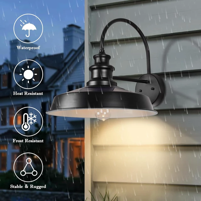 Alt view image 5 of 7 - Solar Barn Light Outdoor, 16 Inch Farmhouse Dusk to Dawn Sensor Wall Sconce, Large Rustic Solar Powered Exterior Light Fixture for Porch, Garage, Patio, ROS-SR028