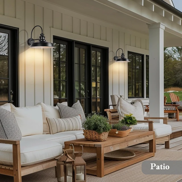 Alt view image 7 of 7 - Solar Barn Light Outdoor, 16 Inch Farmhouse Dusk to Dawn Sensor Wall Sconce, Large Rustic Solar Powered Exterior Light Fixture for Porch, Garage, Patio, ROS-SR028