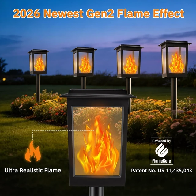 Alt view image 2 of 6 - KYEKIO Large Size & Gen2 Flame Solar Torch Lights for Halloween Decorations