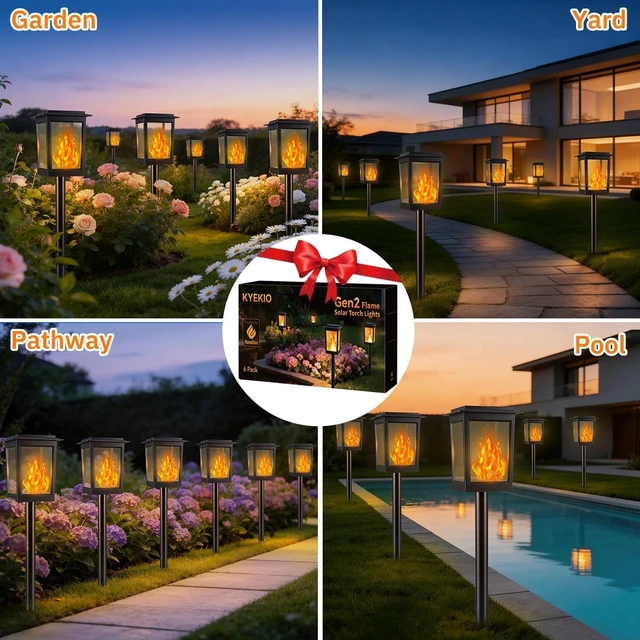 Alt view image 5 of 6 - KYEKIO Large Size & Gen2 Flame Solar Torch Lights for Halloween Decorations