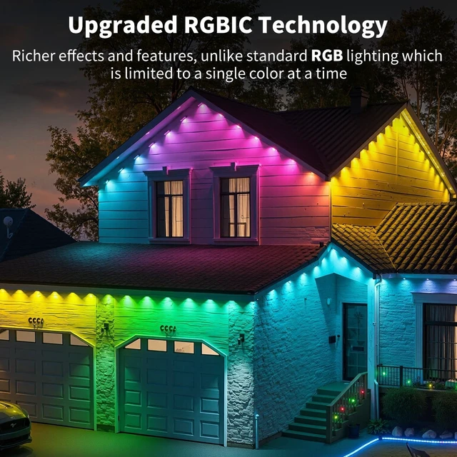 Alt view image 2 of 7 - XINKAITE 200FT Permanent Outdoor Lights with 100 LEDs - Smart RGB+IC with 16 Million DIY Colors, IP67 Waterproof, App & Remote Control, Hundreds of Dynamic & Scene Modes for Holidays, Christmas & Home