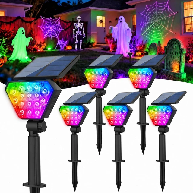 Main image of T-SUN Halloween Solar Spot Lights Outdoor Color Changing Spotlights, 6 Pack