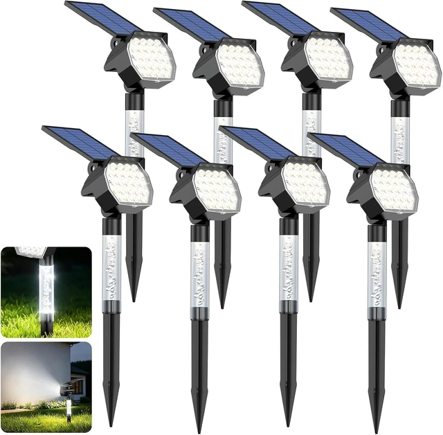 Main image of Solar Lights Outdoor Waterproof IP66, 6500K Cool White, Solar Landscape Lights with Illuminated Pillar, 3 Lighting Modes, Solar Spot Lights Outdoor for Garden, Yard & Pathway, 8 Pack