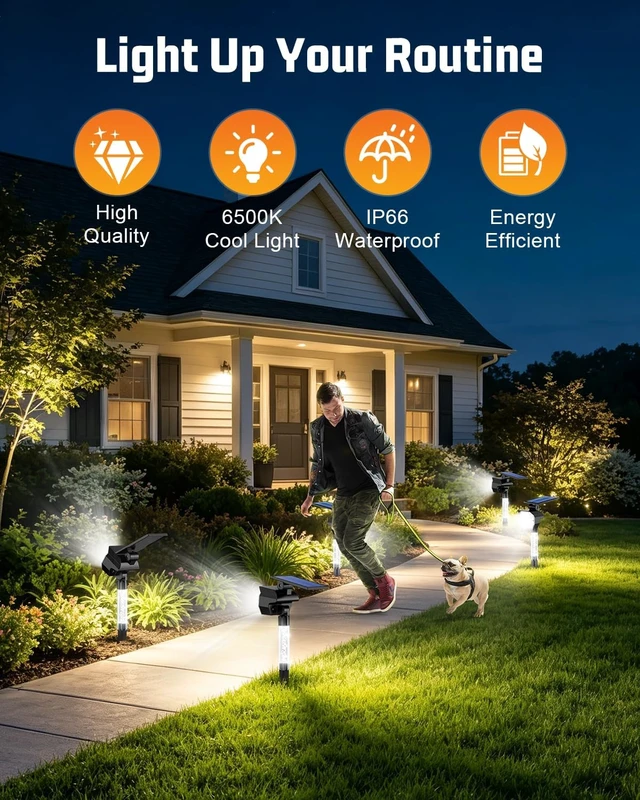 Alt view image 2 of 7 - Solar Lights Outdoor Waterproof IP66, 6500K Cool White, Solar Landscape Lights with Illuminated Pillar, 3 Lighting Modes, Solar Spot Lights Outdoor for Garden, Yard & Pathway, 8 Pack