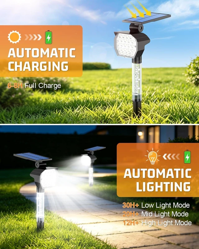Alt view image 4 of 7 - Solar Lights Outdoor Waterproof IP66, 6500K Cool White, Solar Landscape Lights with Illuminated Pillar, 3 Lighting Modes, Solar Spot Lights Outdoor for Garden, Yard & Pathway, 8 Pack