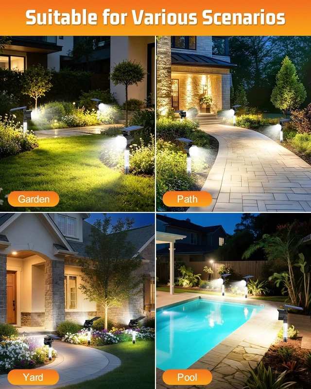 Alt view image 7 of 7 - Solar Lights Outdoor Waterproof IP66, 6500K Cool White, Solar Landscape Lights with Illuminated Pillar, 3 Lighting Modes, Solar Spot Lights Outdoor for Garden, Yard & Pathway, 8 Pack