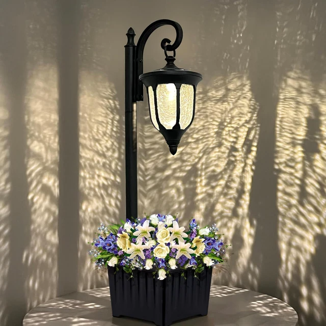 Main image of Outdoor Flower Pots Solar Lamp Post Light with Crackle Glass Shade