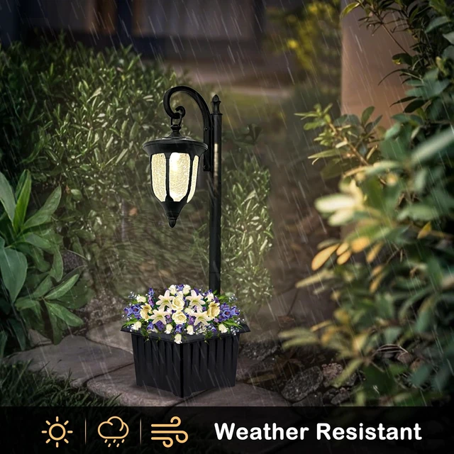 Alt view image 2 of 7 - Outdoor Flower Pots Solar Lamp Post Light with Crackle Glass Shade