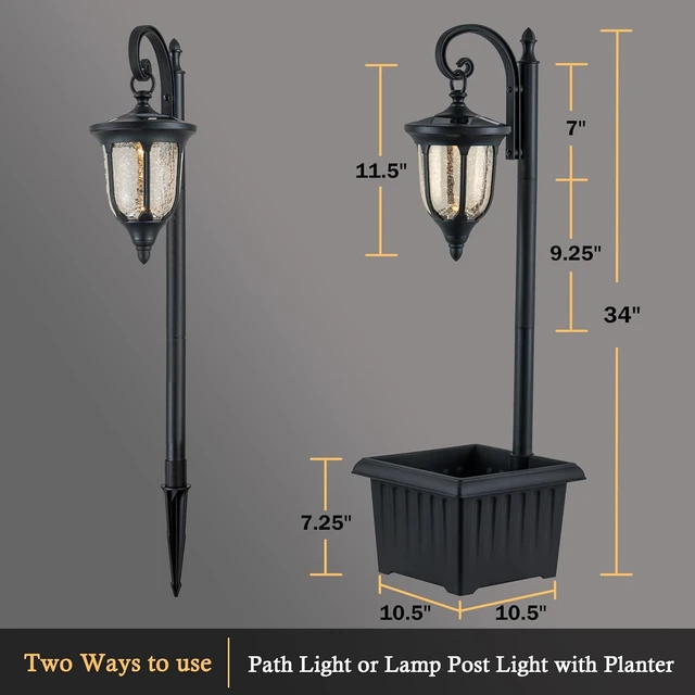 Alt view image 5 of 7 - Outdoor Flower Pots Solar Lamp Post Light with Crackle Glass Shade