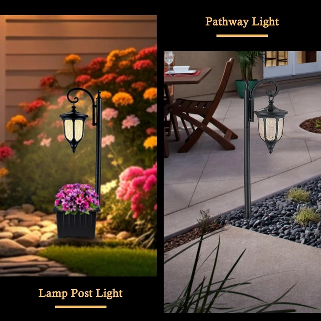 Alt view image 6 of 7 - Outdoor Flower Pots Solar Lamp Post Light with Crackle Glass Shade