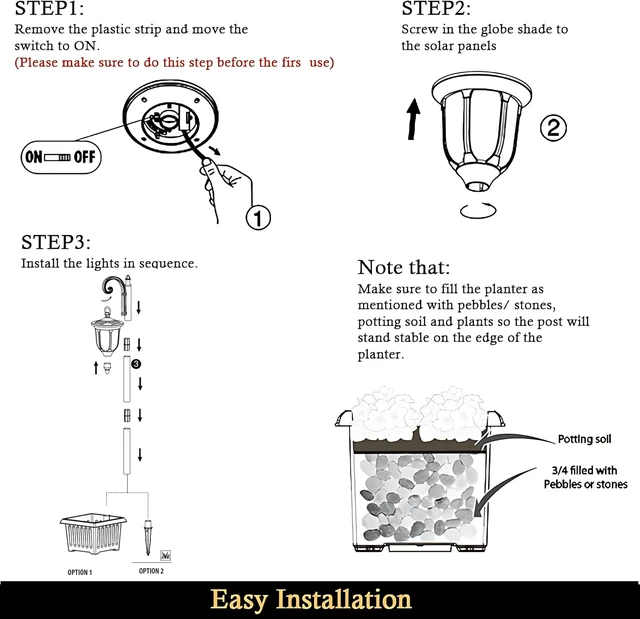 Alt view image 7 of 7 - Outdoor Flower Pots Solar Lamp Post Light with Crackle Glass Shade