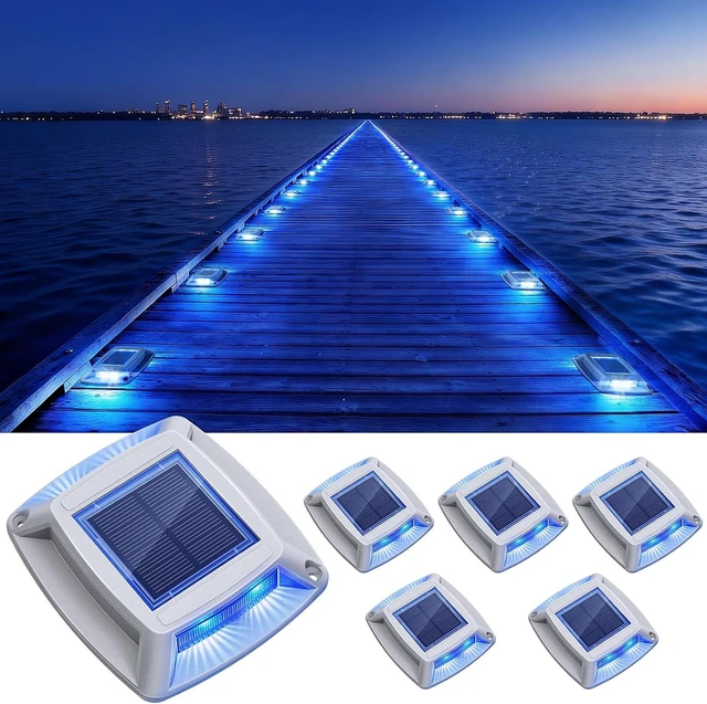 Main image of Solar Dock Lights Outdoor 6 Pack, IP68 Waterproof Driveway Deck Light, Blue