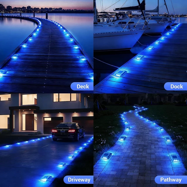 Alt view image 4 of 6 - Solar Dock Lights Outdoor 6 Pack, IP68 Waterproof Driveway Deck Light, Blue