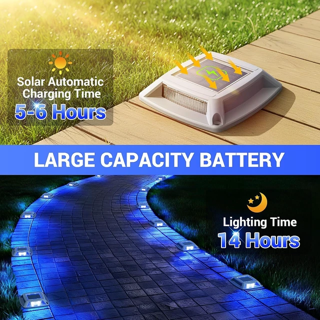 Alt view image 5 of 6 - Solar Dock Lights Outdoor 6 Pack, IP68 Waterproof Driveway Deck Light, Blue