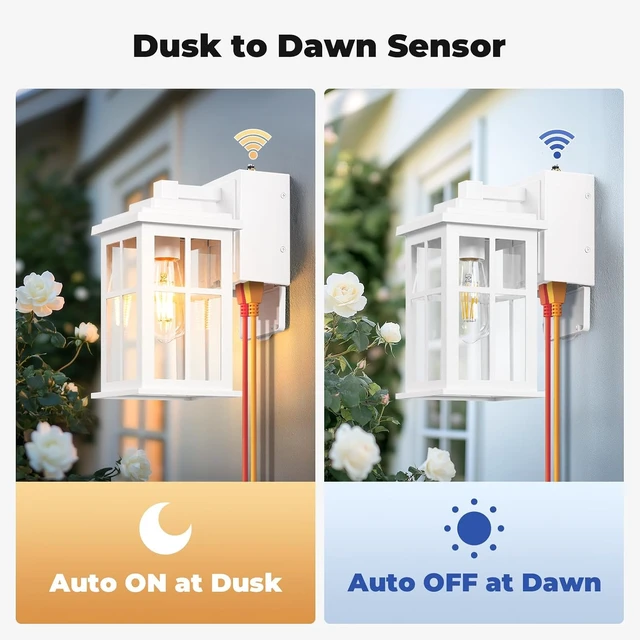 Alt view image 2 of 7 - White Dusk to Dawn Outdoor Lighting with GFCI Outlet, Waterproof