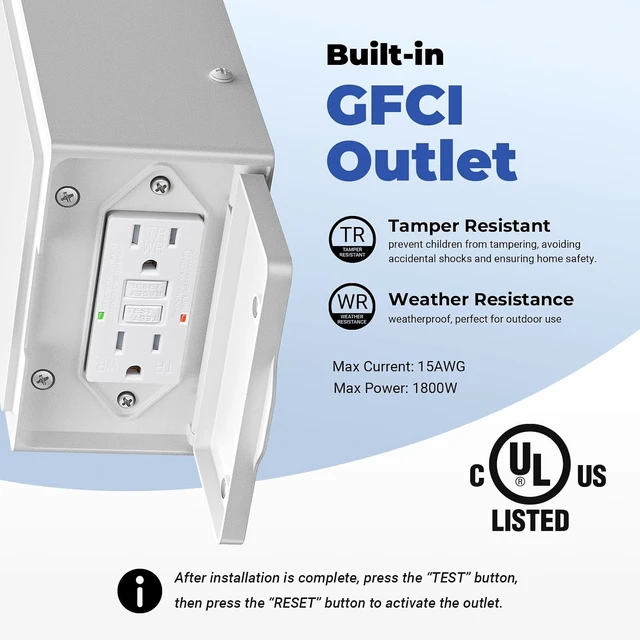 Alt view image 7 of 7 - White Dusk to Dawn Outdoor Lighting with GFCI Outlet, Waterproof