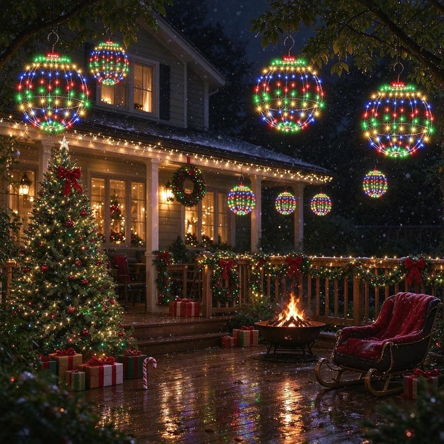 Alt view image 7 of 7 - Joomer Plug-in Christmas Ball Lights, 13in & 11in Foldable Sphere Lights